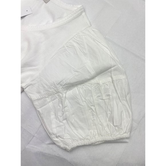 LOFT Women Puff Sleeve Mixed Media Top Large - Picture 10 of 15